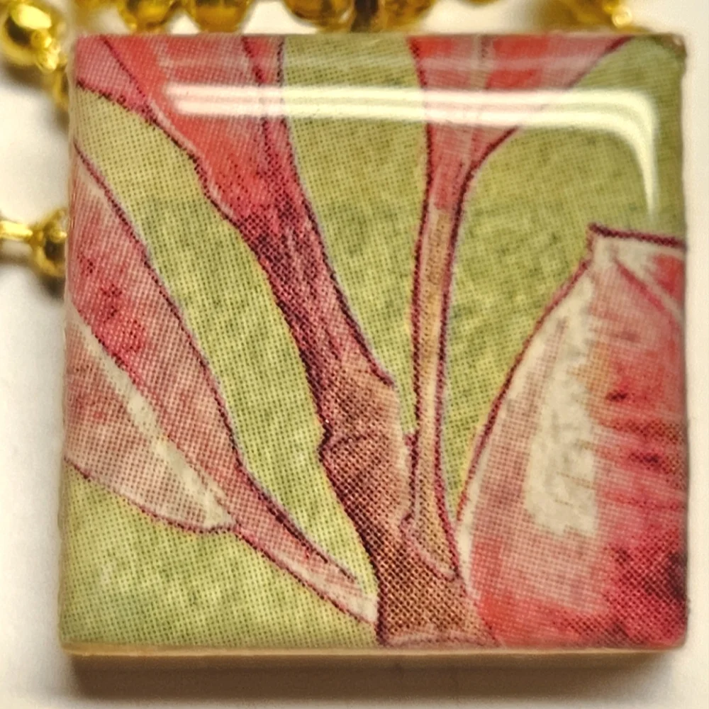 Tropical Leaves Tile Pendant Necklace - Picture 2 of 3